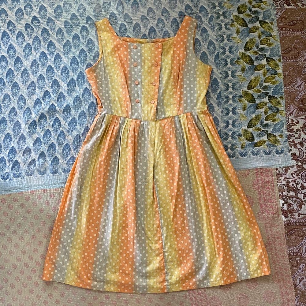 vintage orange sherbet cotton sun dress with dots